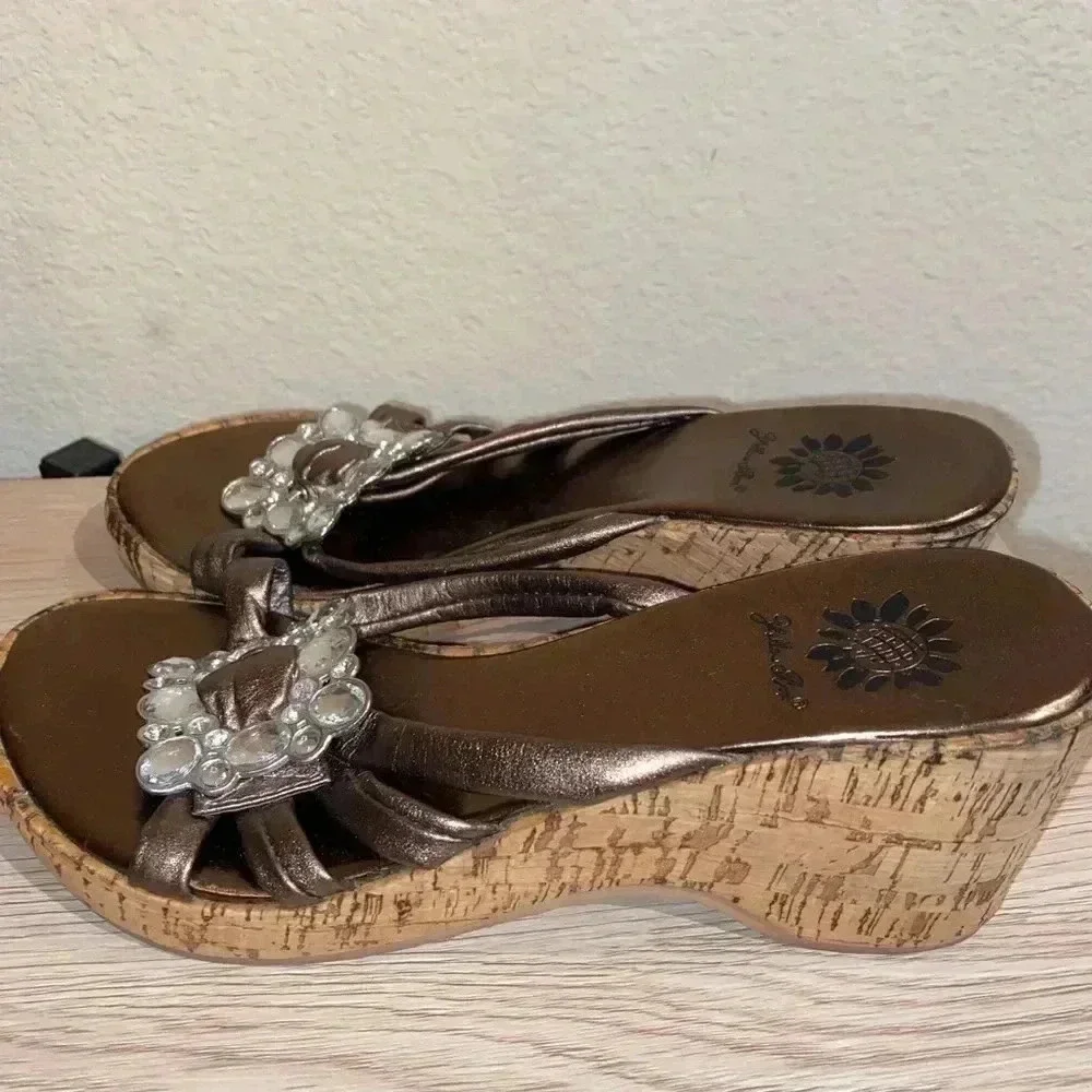 Yellow Box Bronze Platform Sandals With Bling